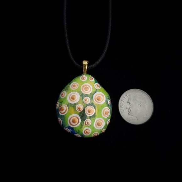 Hand Painted Dot Art Pendant, Lemon Lime Mod Pendant - Picture 9 of 14